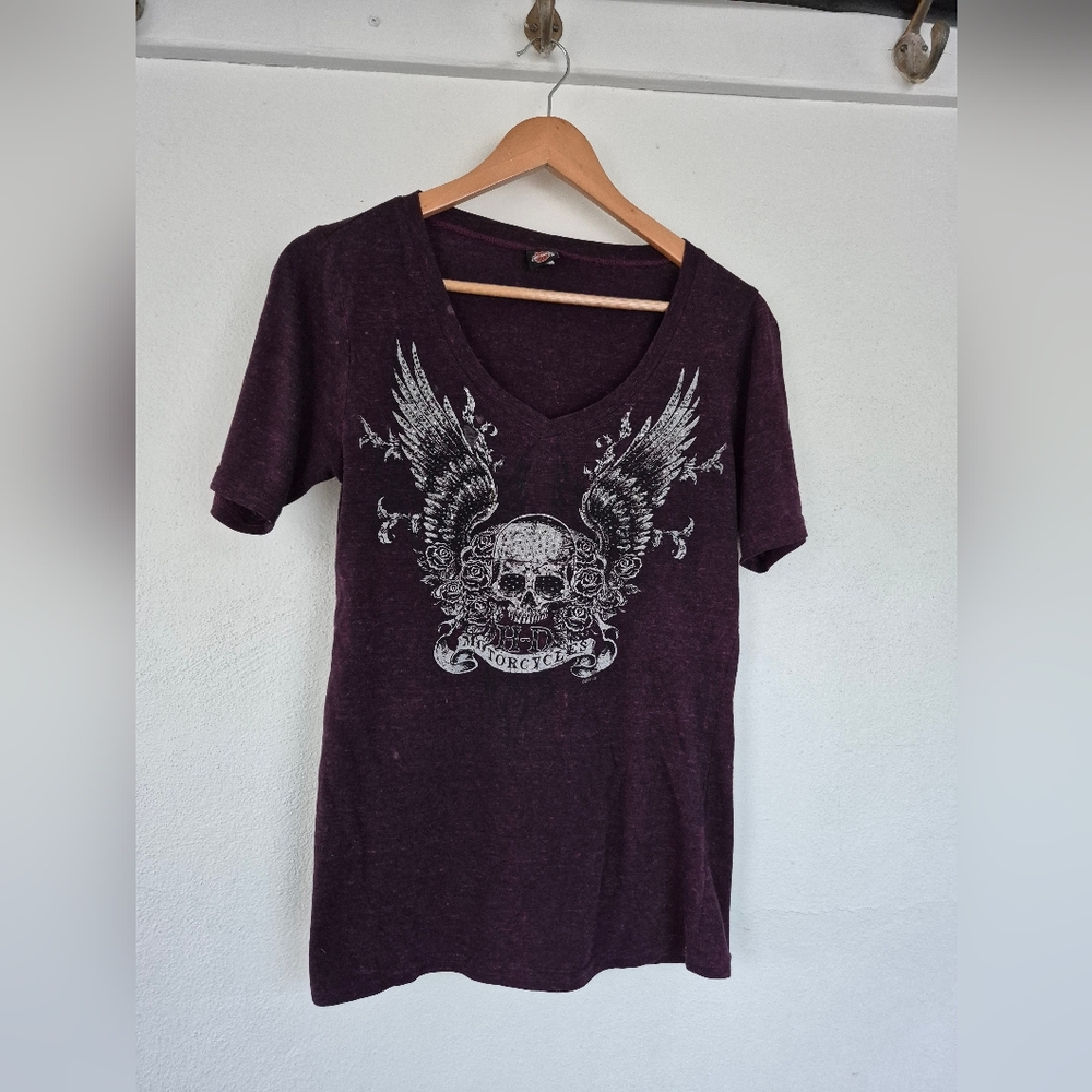 Harley Davidson Purple Skull T Shirt Womens